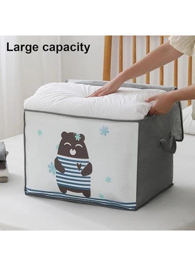 Clothes Storage Bag Blankets Storage Bag Storage Pouch Organizer Cartoon Prints Folding Clothes Organizer for Clothes Quilt Blanket - Image 1